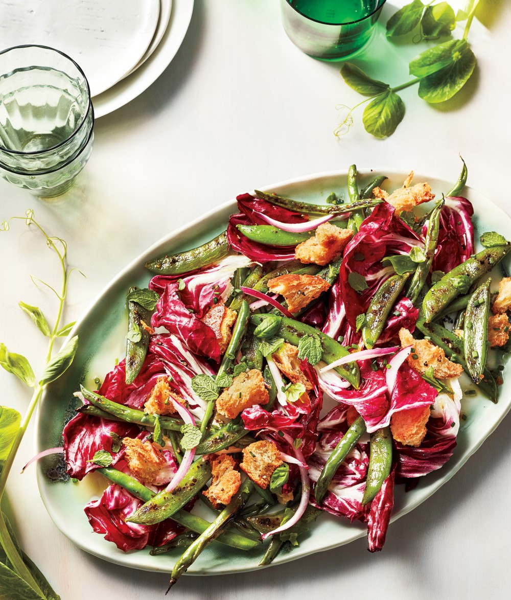 Radicchio Panzanella With Charred Snap Peas and Beans