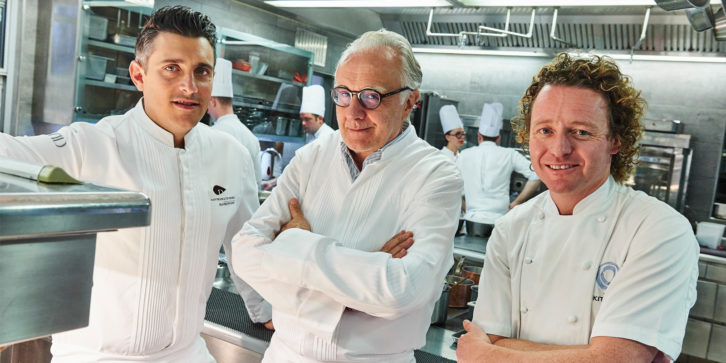 alain ducasse michelin starred chef in kitchen