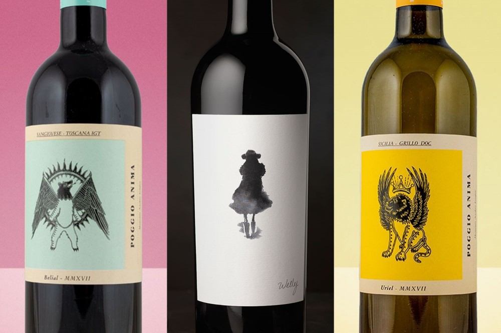 wine bottles with creative labels