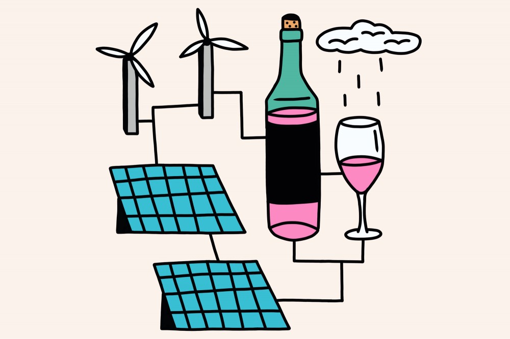 Illustration of wind and solar powered wine
